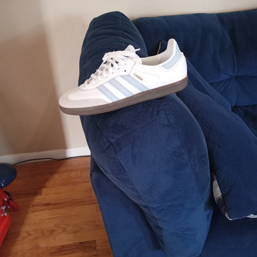 Adidas Samba White and Light Blue Shoes